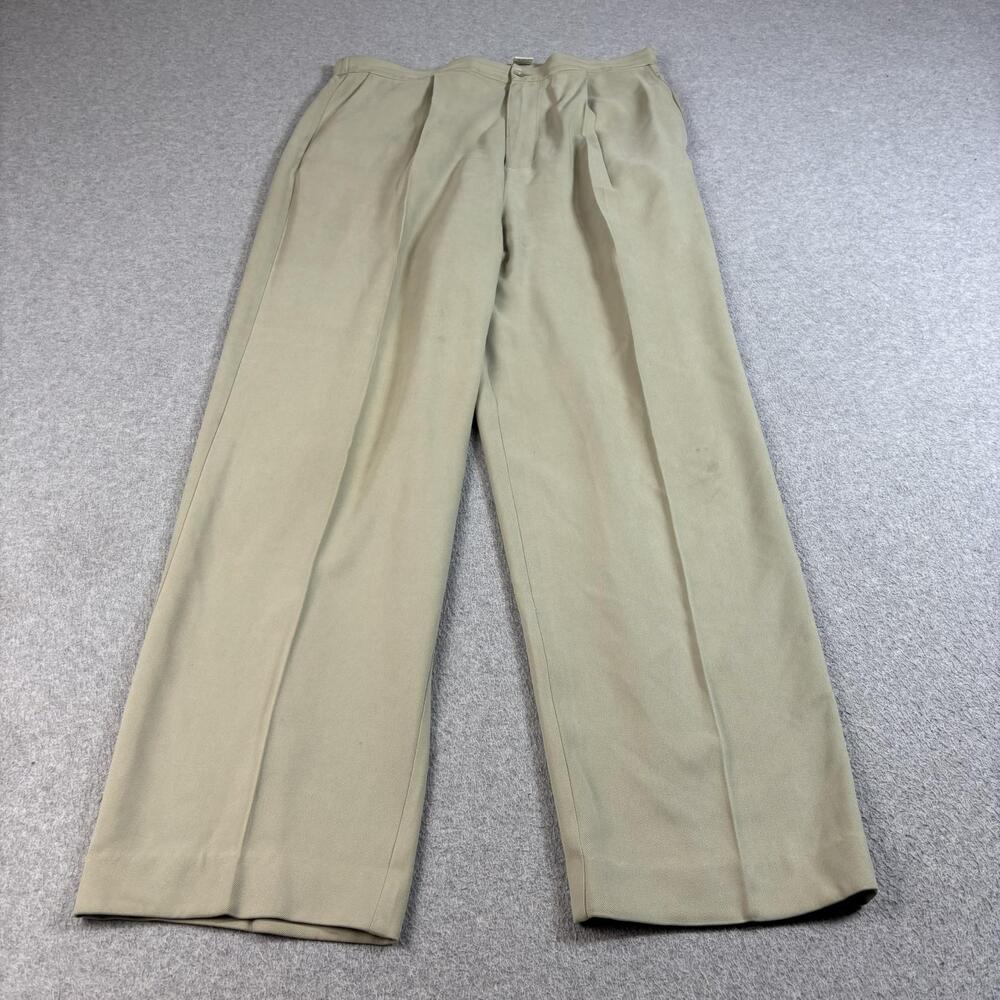 Orvis Silk Pants Women 12 Beige Straight Leg Pleated Quiet Luxury Stretchy READ